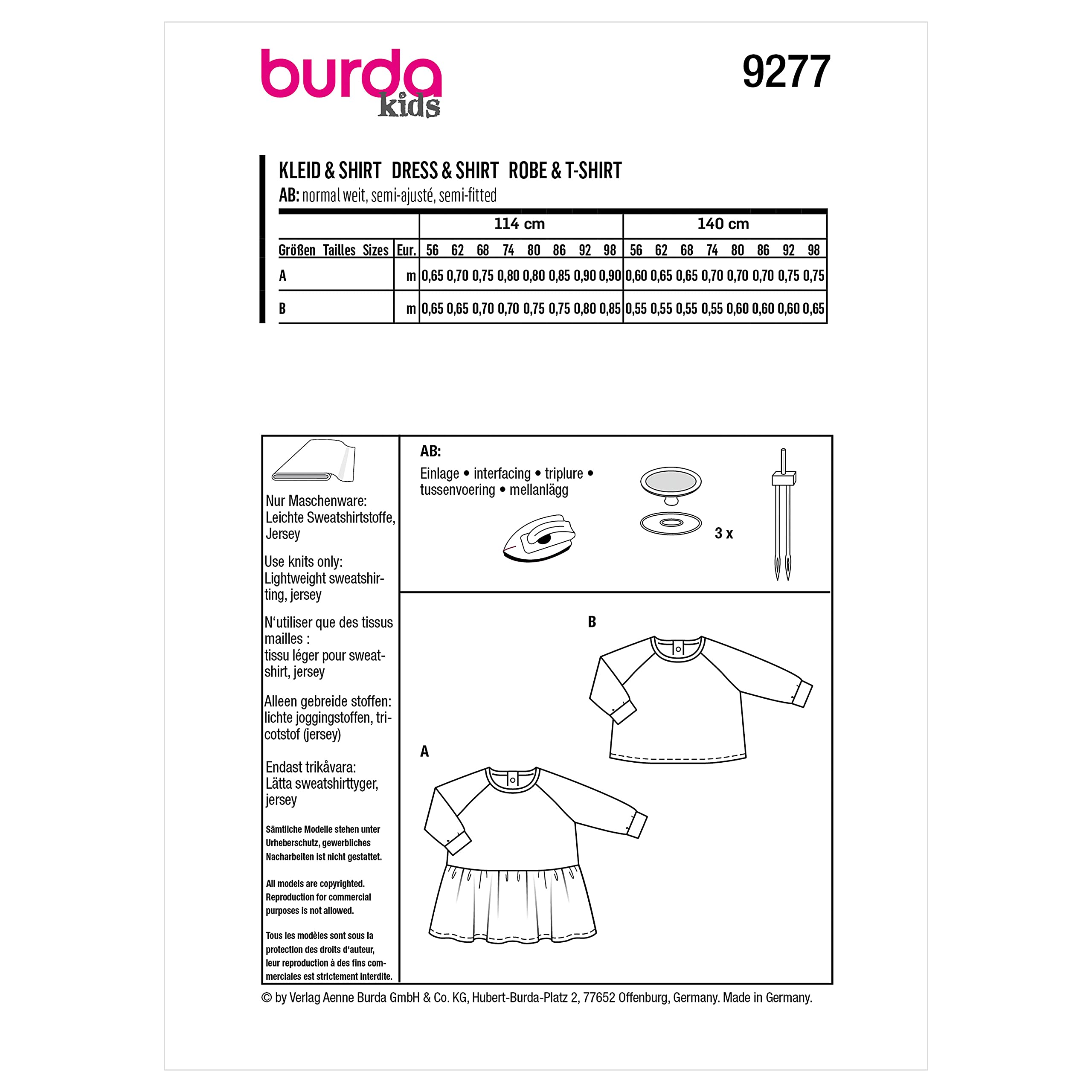 burda-b9277-schnittmuster-shirt-und-kleid-baby-gr-56-98-raglan image 2