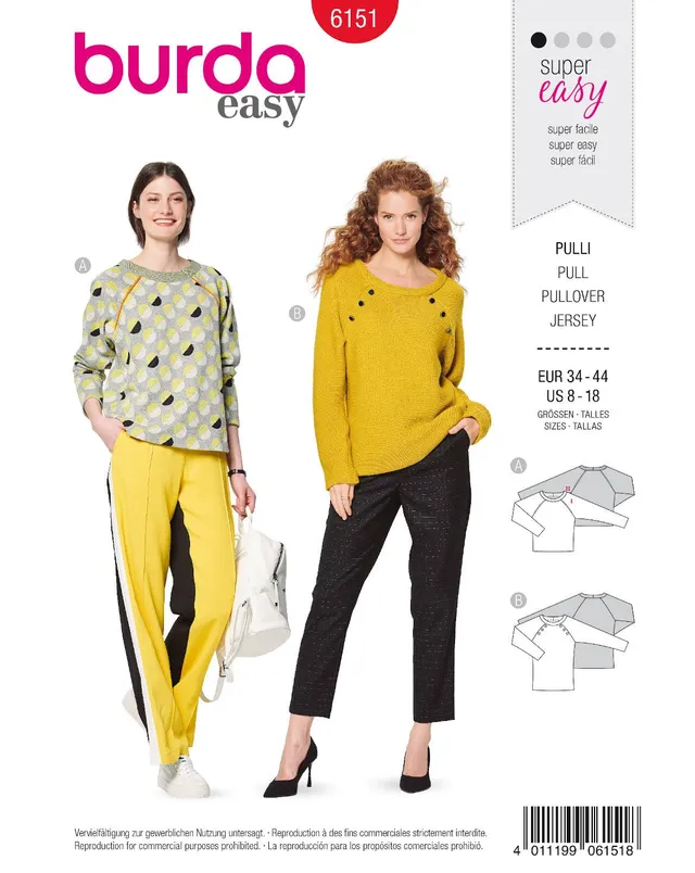 burda-style-schnittmuster-6151-damen-pullover-raglan-gr-34-44 image 1