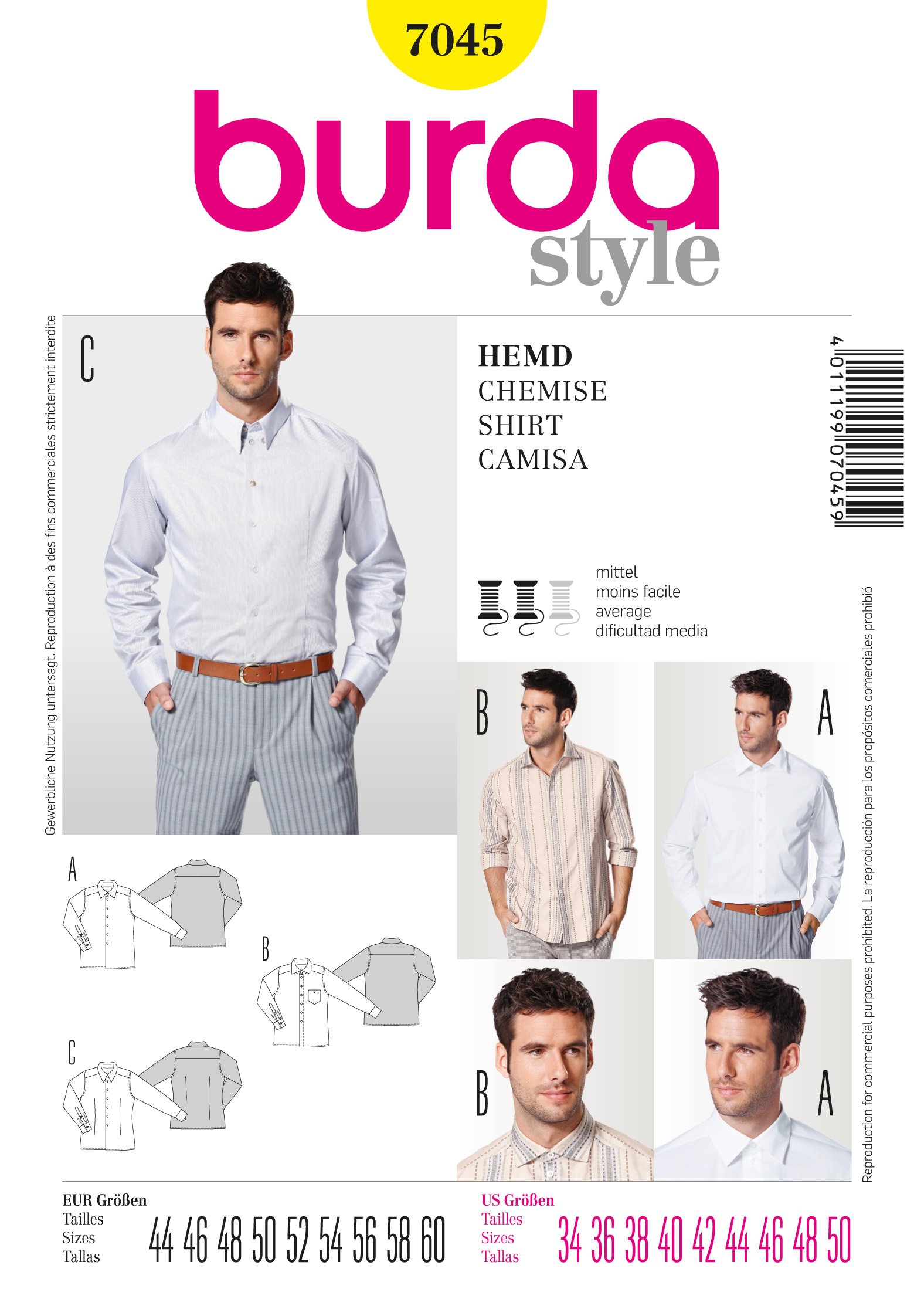burda-style-schnittmuster-7045-klassische-herren-hemden-gr-44-60-papier image 1