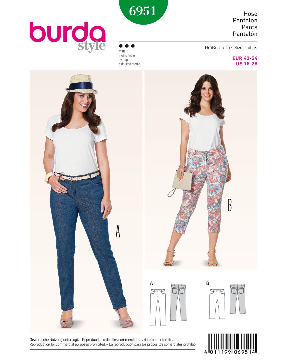 burda-style-schnittmuster-6951-3-4-hose-in-jeans-optik-damen-gr-42-54 image 1