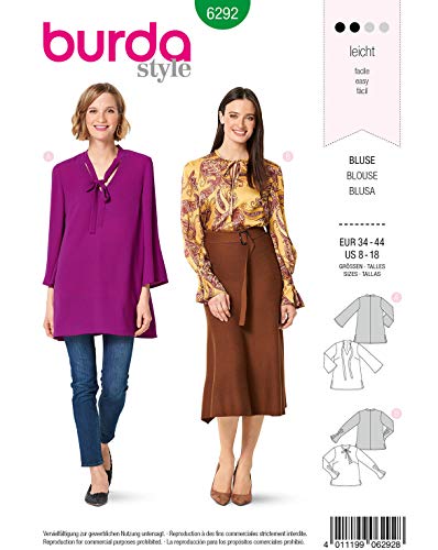 burda-style-schnittmuster-6292-bluse-tunika-damen-34-44-mit-bindekragen image 2