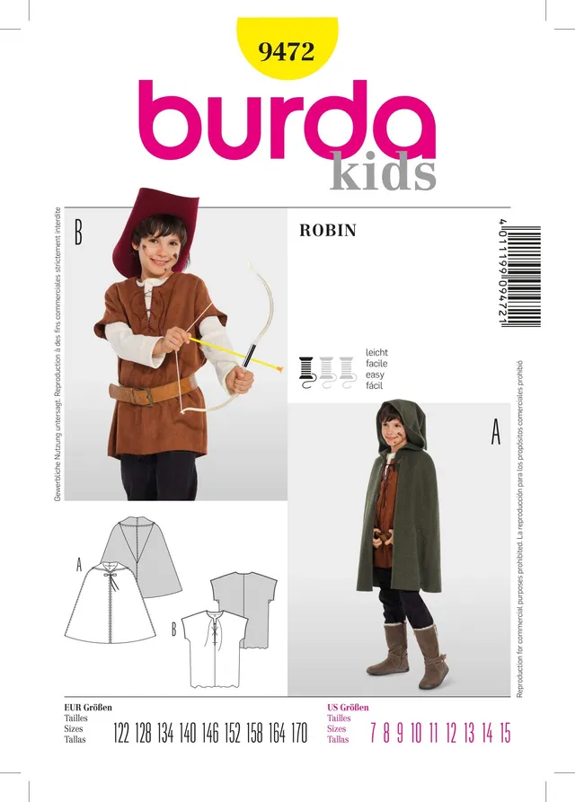 burda-b9472-robin-hood-umhang-mit-kapuze-historisches-schnittmuster-gr-122-170 image 1