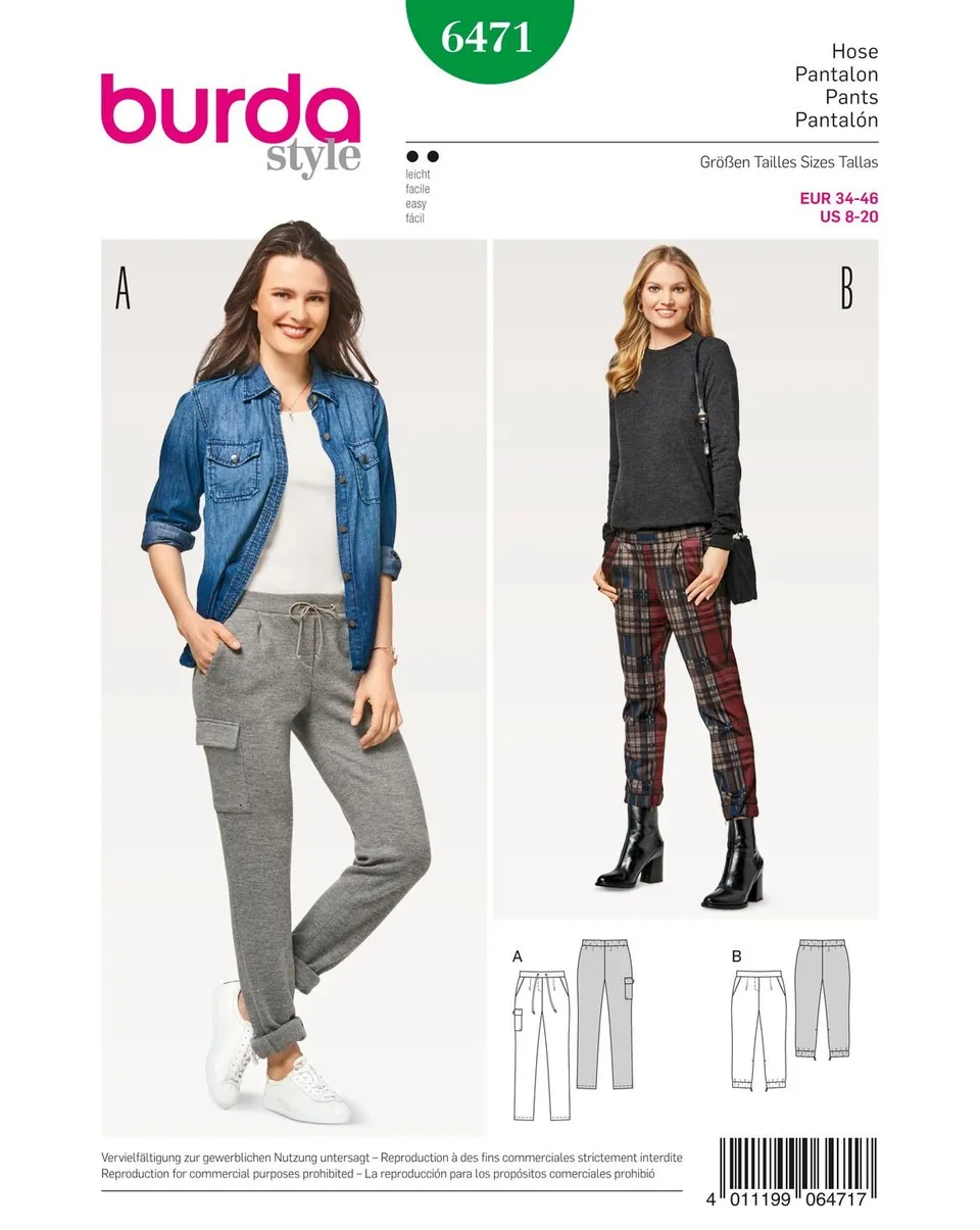 burda-style-6471-schnittmuster-hose-lang-3-4-gr-en-mit-stretchbund image 1