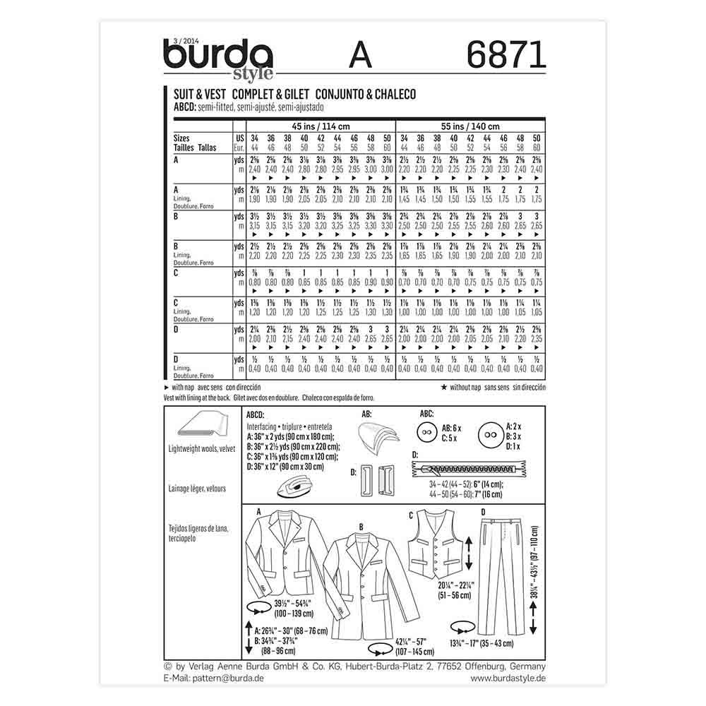 burda-style-schnittmuster-6871-herren-anzug-sakko-weste-hose-gr-44-60 image 2