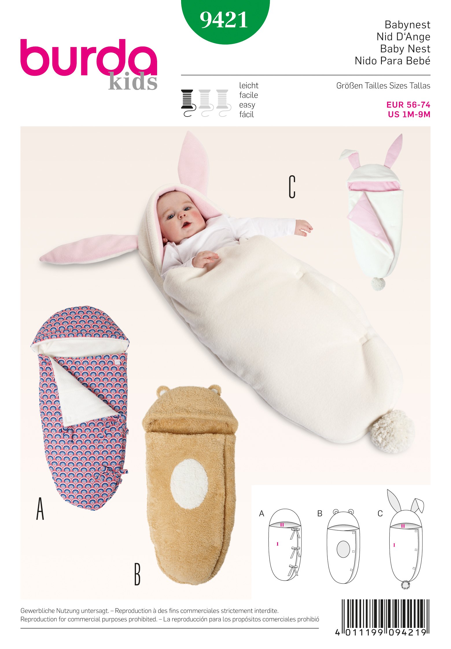 burda-style-9421-schnittmuster-babynest-gr-56-74 image 1