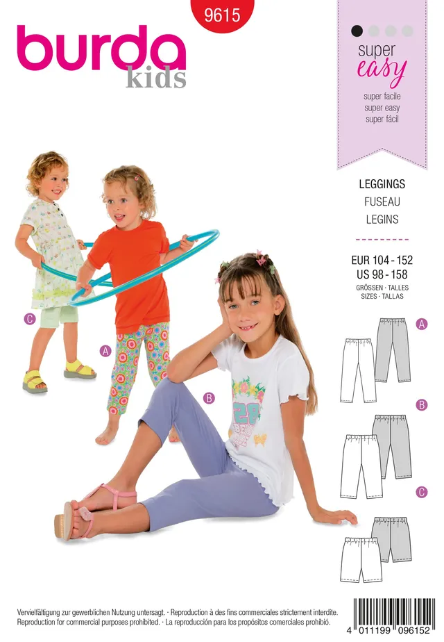 burda-kids-schnittmuster-9615-m-dchen-leggings-3-l-ngen-gr-104-152 image 1
