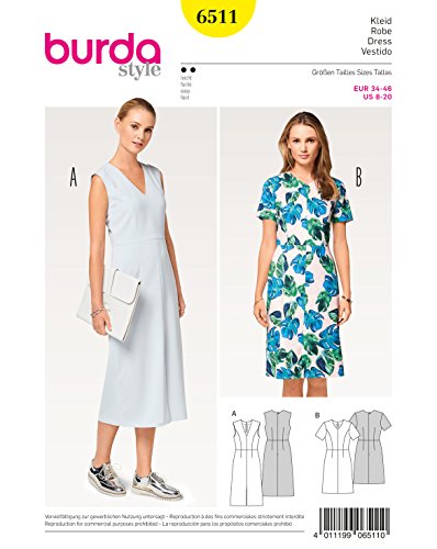 burda-style-6511-damen-schnittmuster-kleid-mit-v-ausschnitt-und-4-bahnenrock-gr- image 7