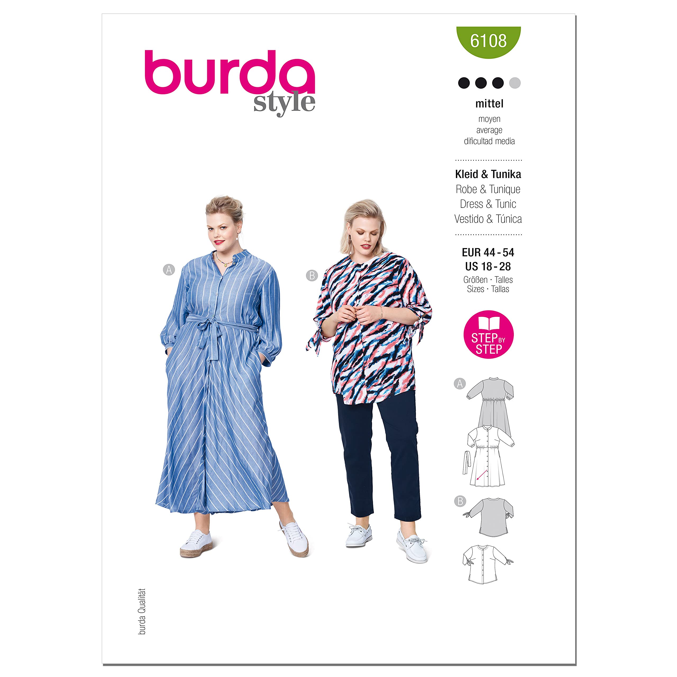 burda-style-x06108-schnittmuster-set-bluse-und-hemdblusenkleid-damen-gr-44-54 image 1