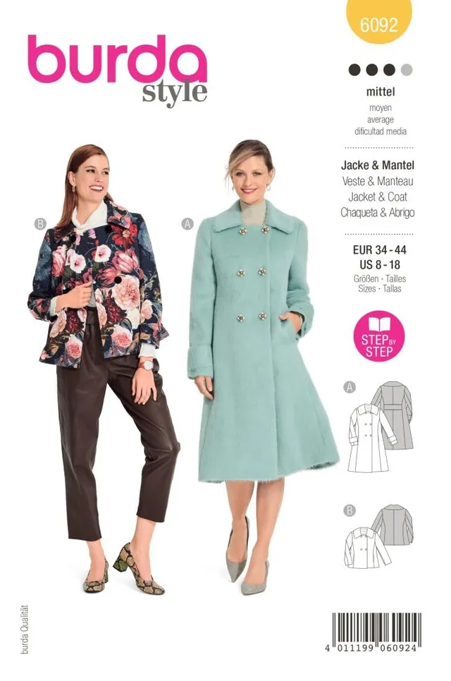 burda-style-schnittmuster-mantelvariationen-6092-damen-mantel-und-jacke-gr-34-44 image 1
