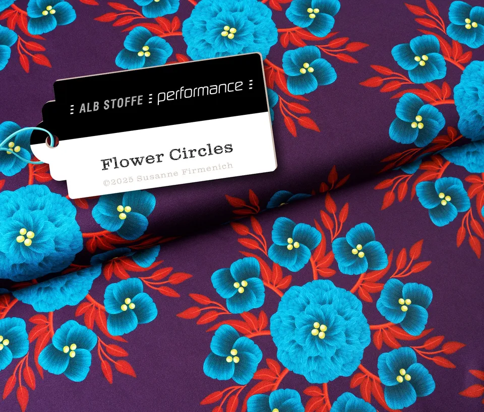 albstoffe-performance-flower-circle-bordeaux-active-wear-bio-meterware image 1