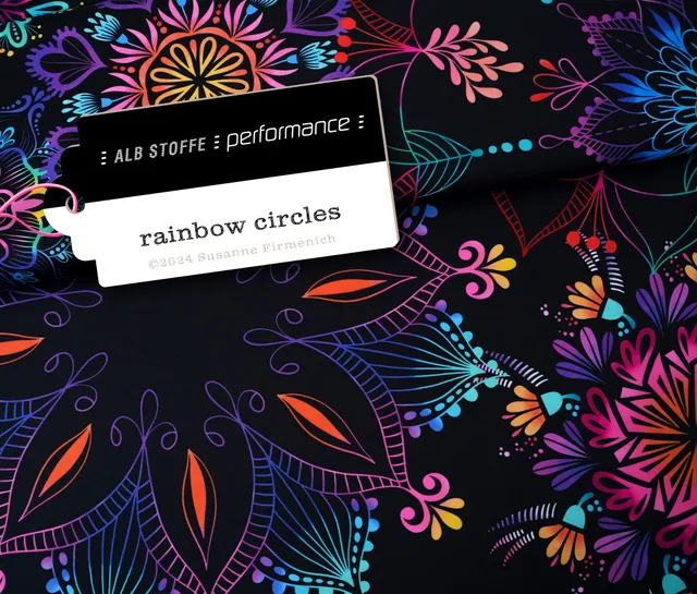 albstoffe-performance-rainbow-circles-schwarz-activewear-jersey-meterware image 1