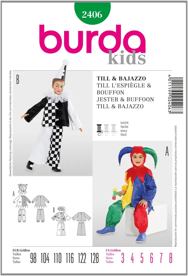 burda-style-2406-schnittmuster-till-und-bajazzo-kost-m-kinder-gr-98-128-leicht image 1