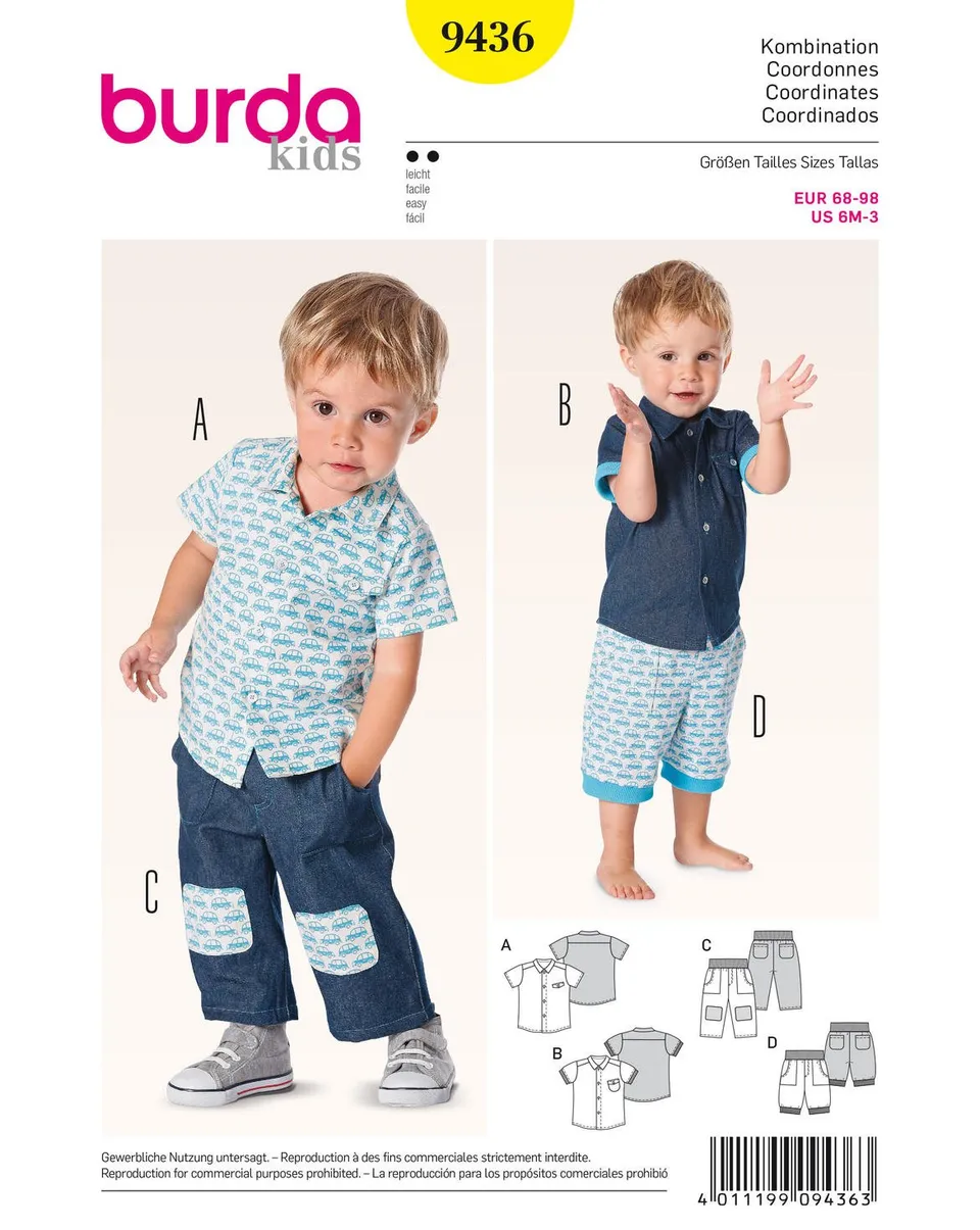 burda-style-9436-schnittmuster-baby-hemd-hose-gr-68-98 image 1