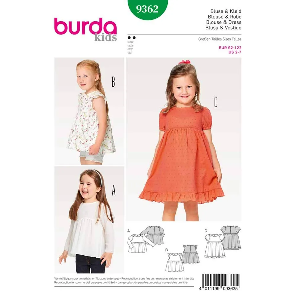 burda-style-papierschnittmuster-kinderkleid-und-bluse-9362-gr-2-7-jahre image 1