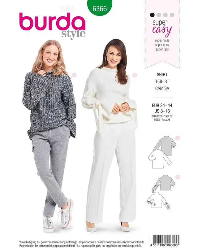 burda-style-6366-schnittmuster-damen-t-shirt-mit-stehkragen-gr-34-44 image 1