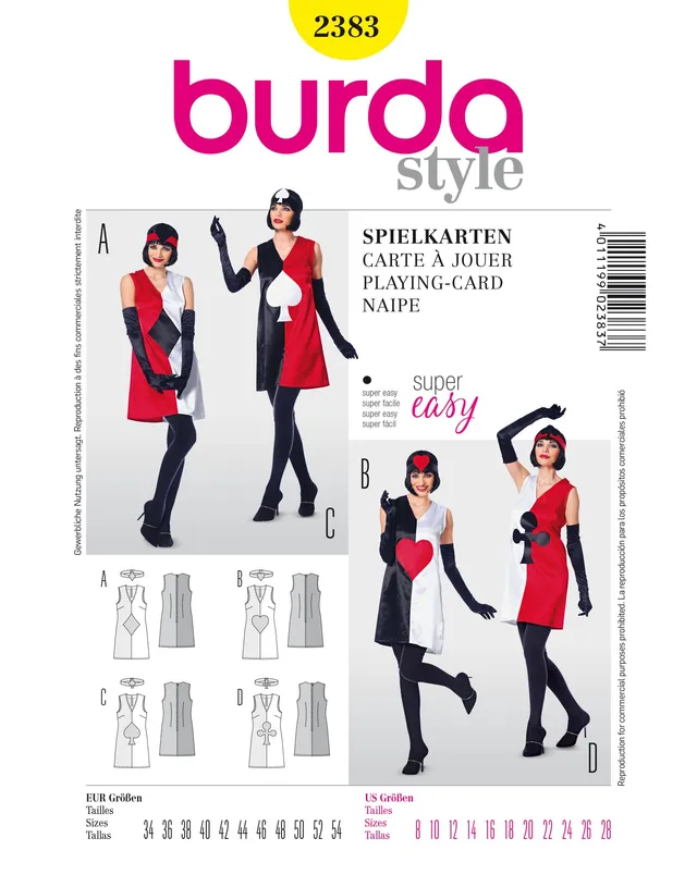burda-style-burda-easy-2383-damen-karneval-kost-m-kleid-mit-spielkartenmotiv-gr- image 1