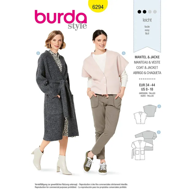 burda-style-6294-schnittmuster-damen-jacke-rmellos-gr-34-44 image 1