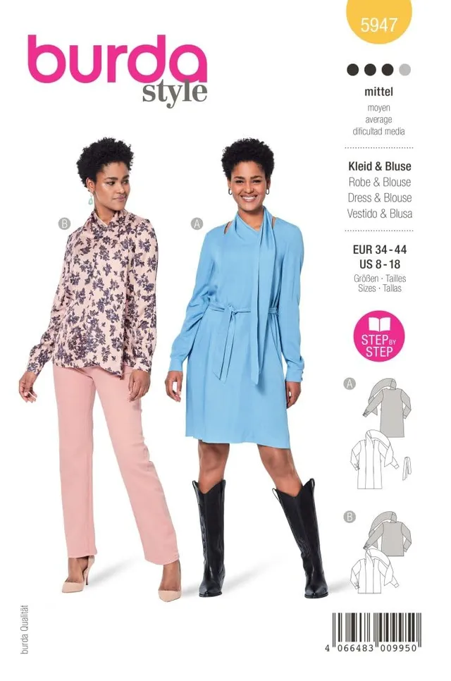 burda-style-5947-schnittmuster-kleid-und-bluse-damen-gr-34-44-level-3 image 1