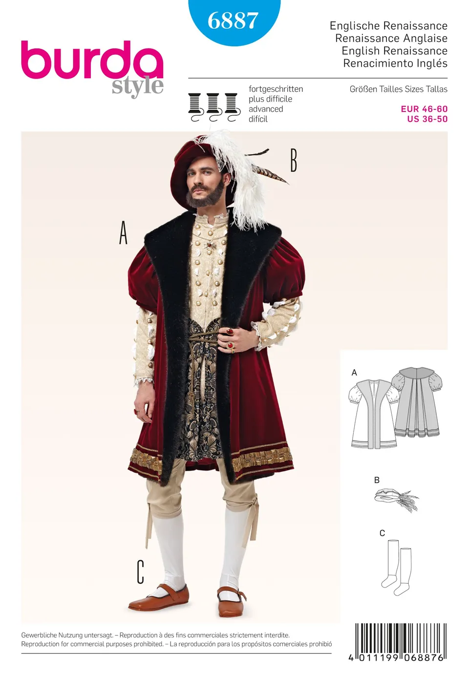 burda-style-6887-schnittmuster-herren-historischer-mantel-karneval-kost-m-gr-46- image 1