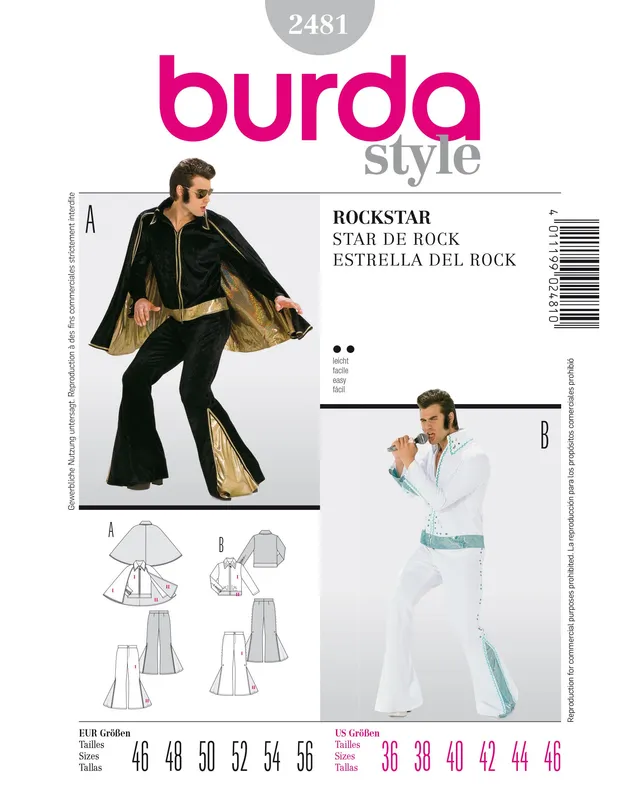 burda-style-2481-schnittmuster-herren-kost-m-rockstar-elvis-gr-46-56 image 1