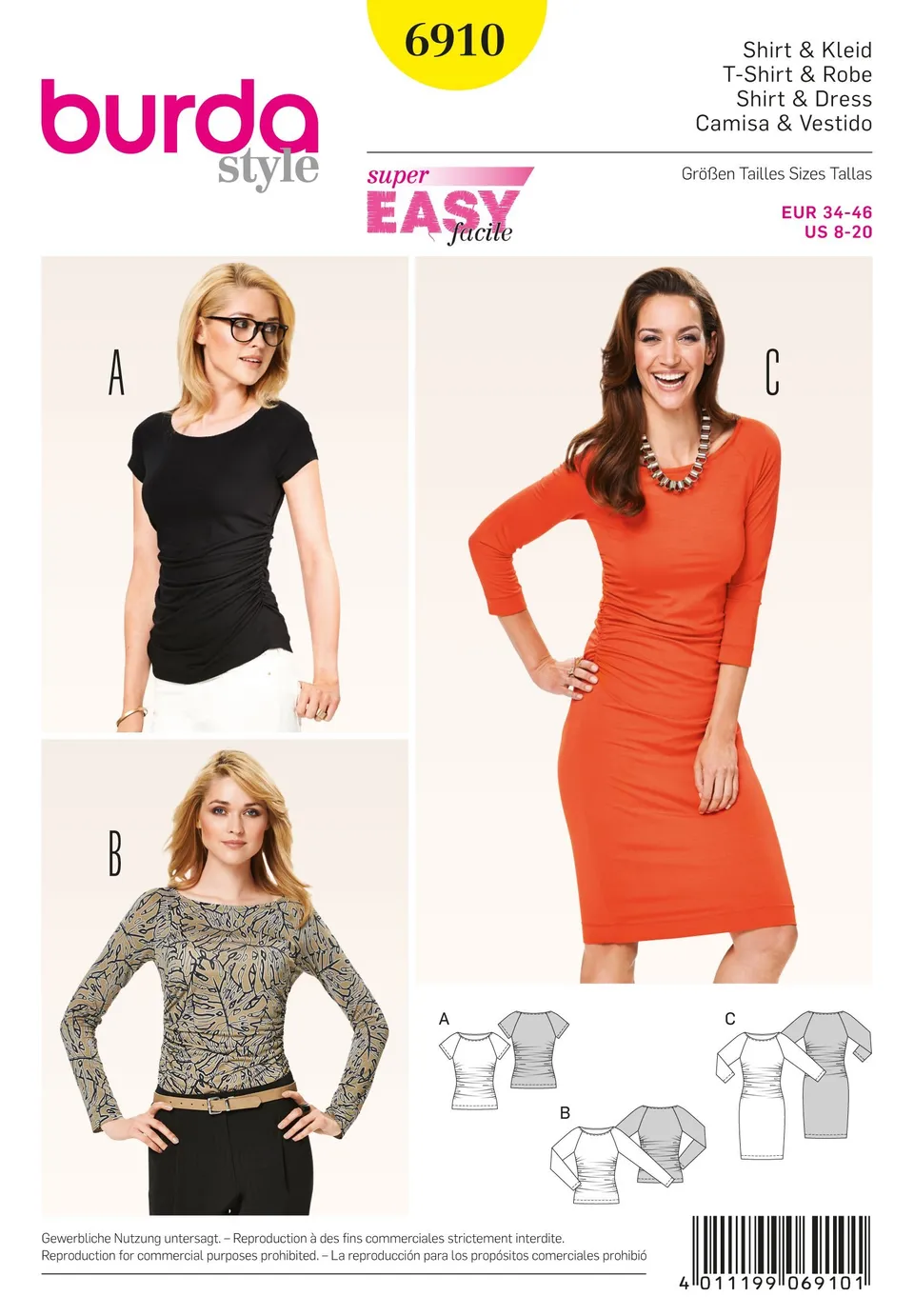 burda-style-papierschnittmuster-6910-damen-shirtkleid-t-shirts-gr-34-46 image 1
