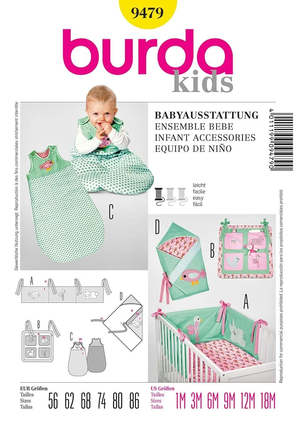 burda-style-9479-schnittmuster-babyausstattung-gr-56-86-nestchen-schlafsack image 1