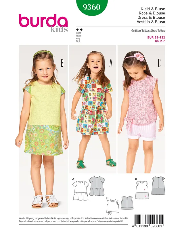 burda-style-9360-schnittmuster-kleid-bluse-und-rock-f-r-kids-gr-92-122 image 1