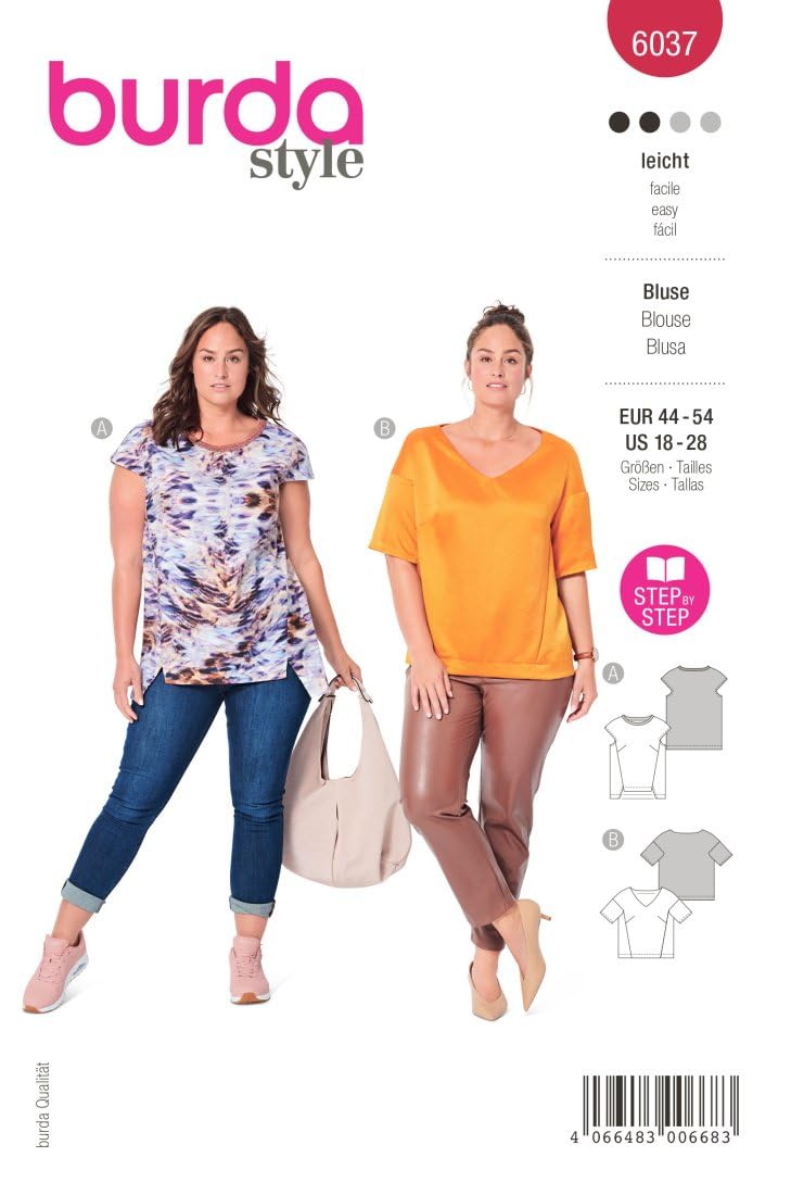 burda-style-6037-schnittmuster-damen-bluse-kurze-rmel-gr-44-54-n-hlevel-leicht image 1