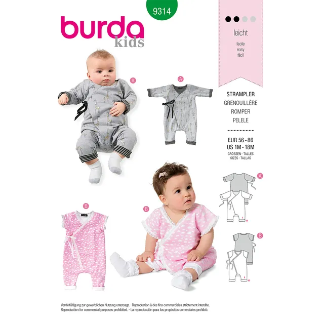 burda-style-9314-schnittmuster-baby-wickelstrampler-gr-56-80 image 1