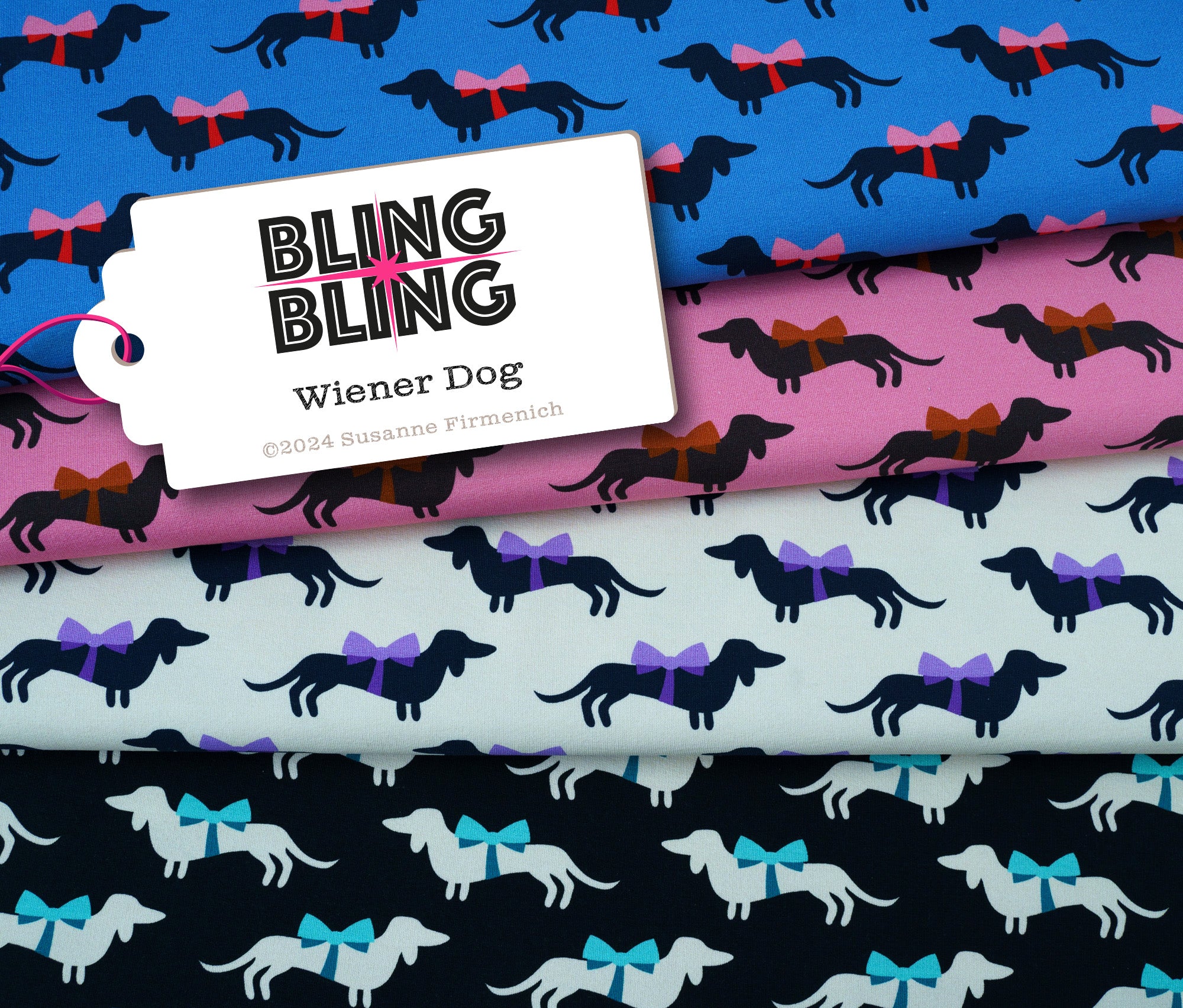 albstoffe-bling-bling-wiener-dog-bio-canvas-meterware image 1