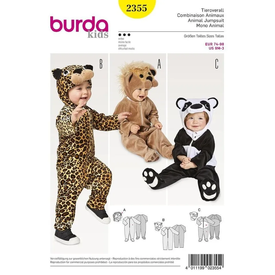 burda-kids-2355-schnittmuster-tieroverall-karneval-fasching-gr-74-98-papier image 1