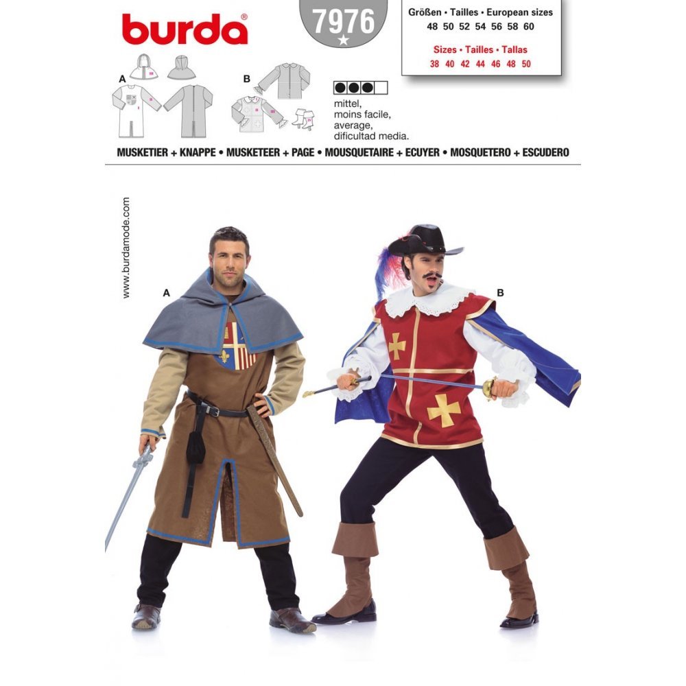 burda-style-schnittmuster-7976-herren-karnevalskost-m-musketier-und-knappe-gr-48 image 1
