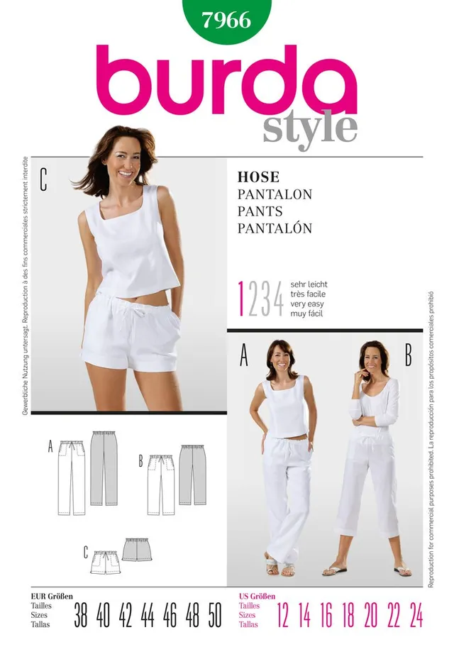 burda-style-7966-schnittmuster-hose-shorts-damen-gr-38-50 image 1