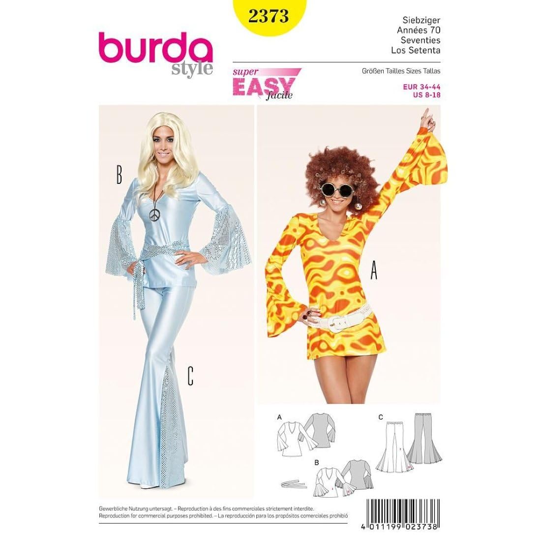 burda-style-schnittmuster-2373-damen-70er-partykost-m-kleid-tunika-schlaghose-gr image 1
