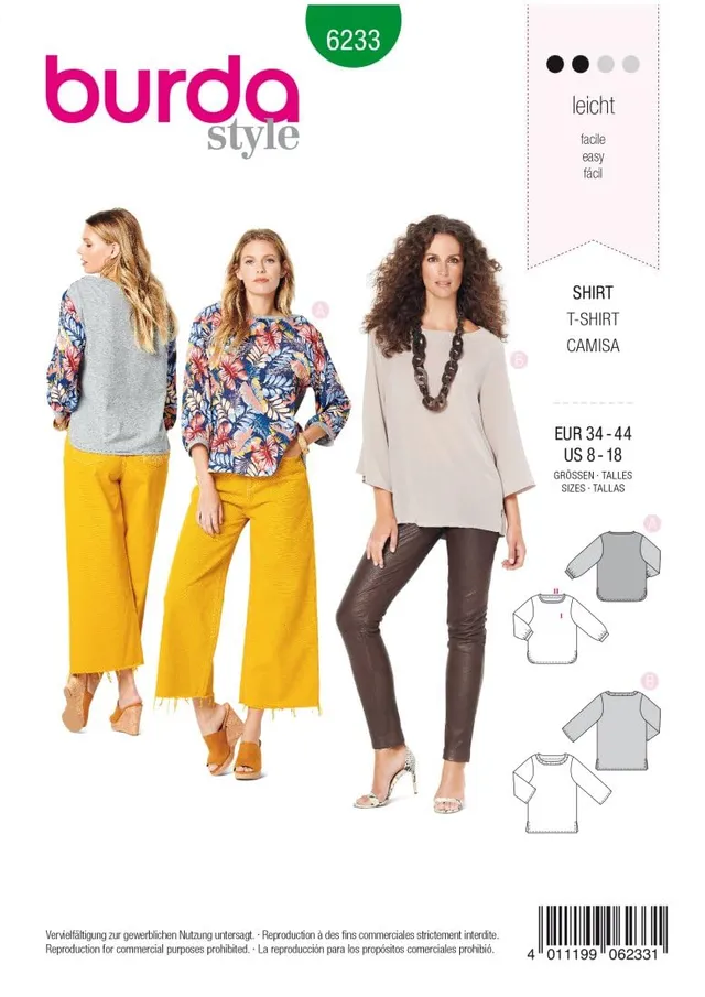 burda-style-6233-damen-langarm-shirts-gr-34-44-papierschnittmuster image 1