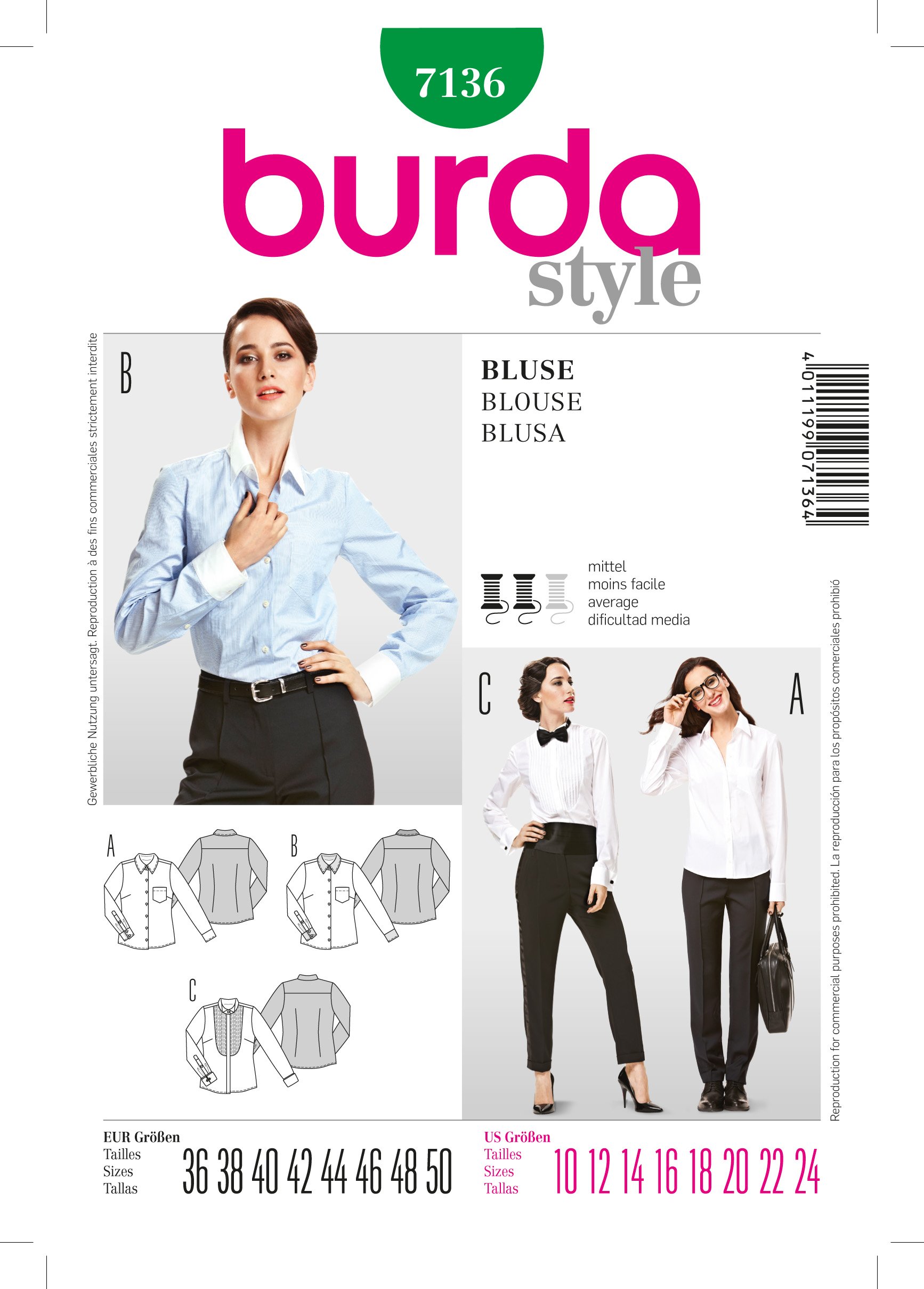 burda-style-7136-schnittmuster-damen-hemdbluse-mit-plastron-gr-36-50-plus-size image 1