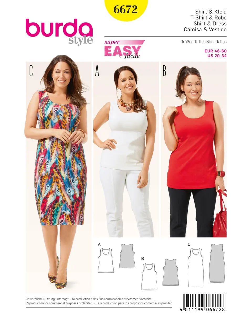 burda-easy-6672-schnittmuster-damen-top-und-kleid-plus-size-gr-46-60 image 1