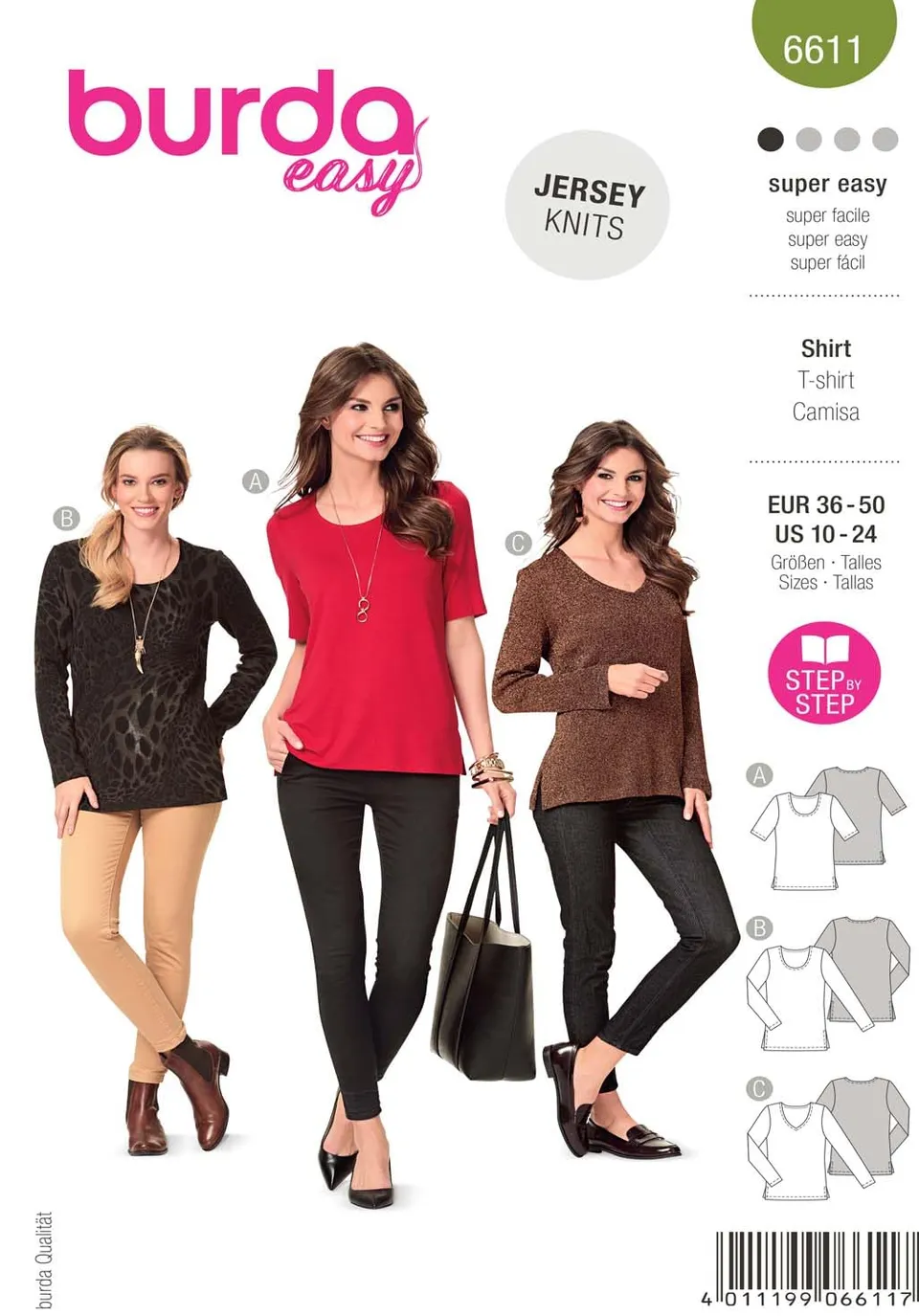 burda-easy-6611-damen-basic-t-shirt-schnittmuster-gr-36-50-papier image 1