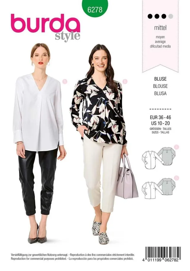 burda-style-schnittmuster-6278-damen-bluse-langarm-mit-v-ausschnitt-gr-36-46 image 1