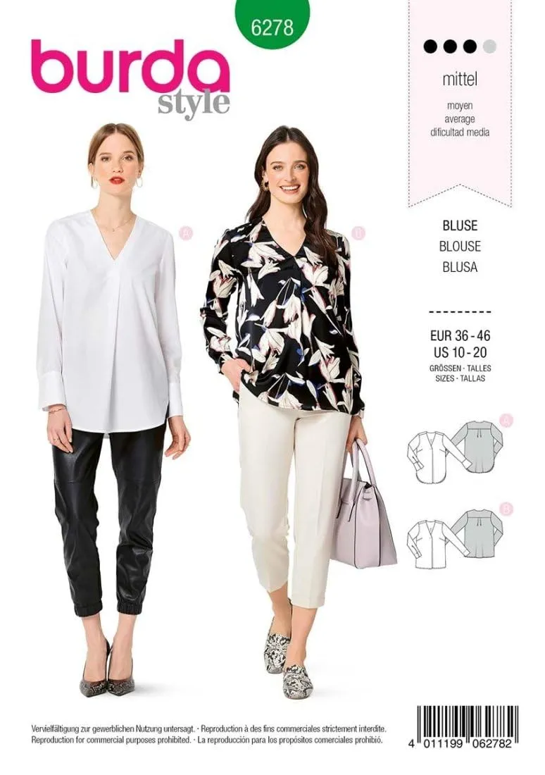 burda-style-schnittmuster-6278-damen-bluse-langarm-mit-v-ausschnitt-gr-36-46 image 1