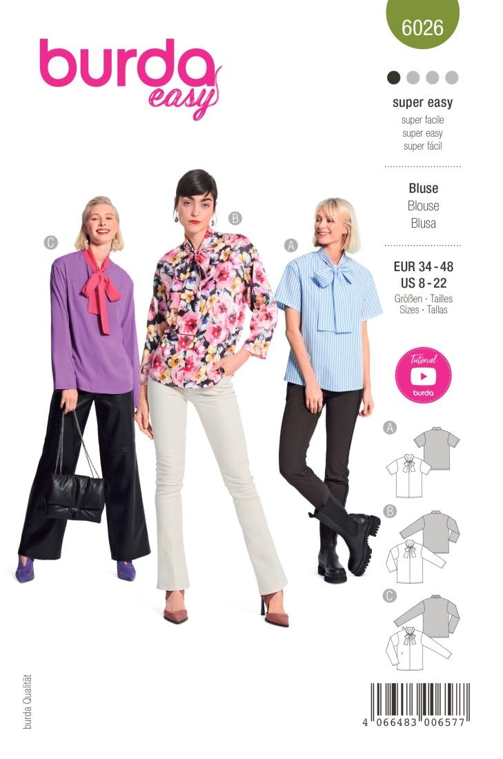 burda-style-schnittmuster-6026-schluppenblusen-damen-gr-34-48-n-hlevel-sehr-leic image 1