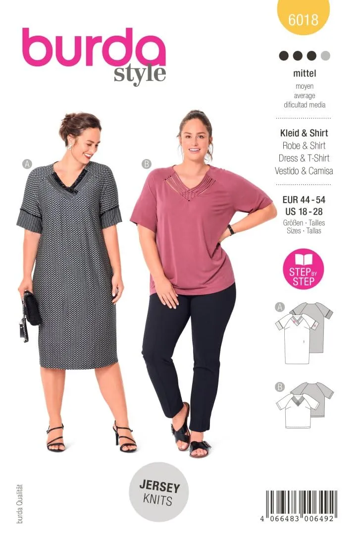 burda-style-schnittmuster-6018-kurzarm-midikleid-und-bluse-mit-zier-ausschnitt-d image 1