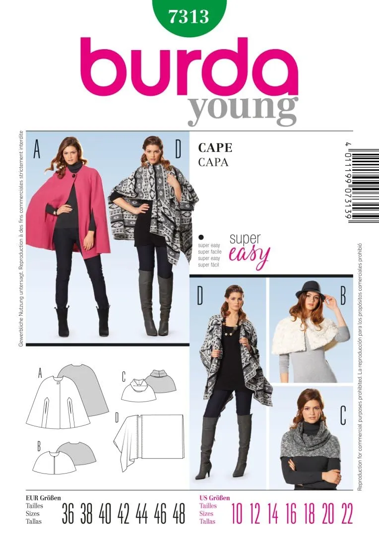 burda-young-7313-damen-cape-schnittmuster-gr-36-48-aus-strick-fake-fur image 1