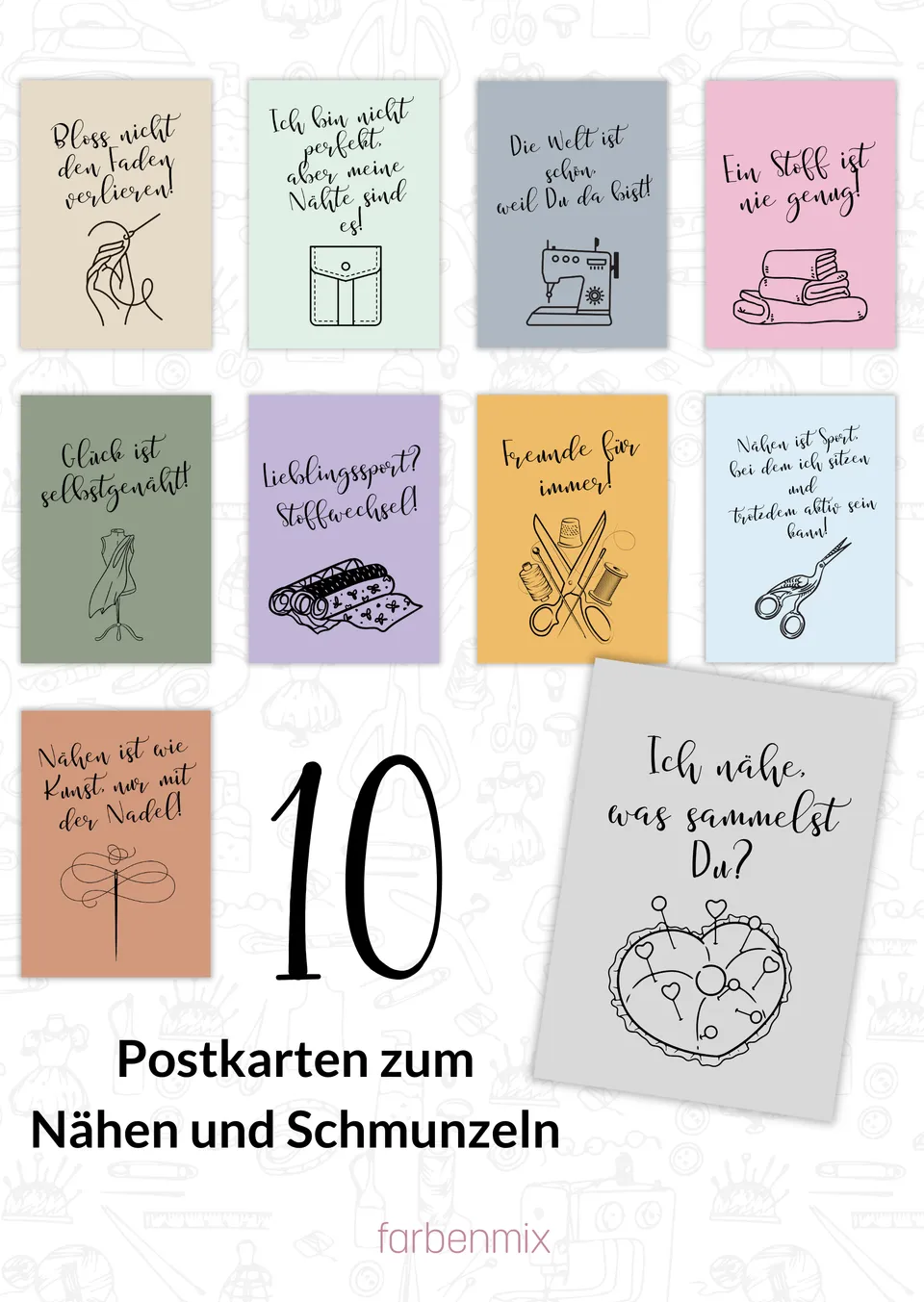 farbenmix-postkarten-spr-che-zum-schmunzeln-10er-set-n-hen image 1