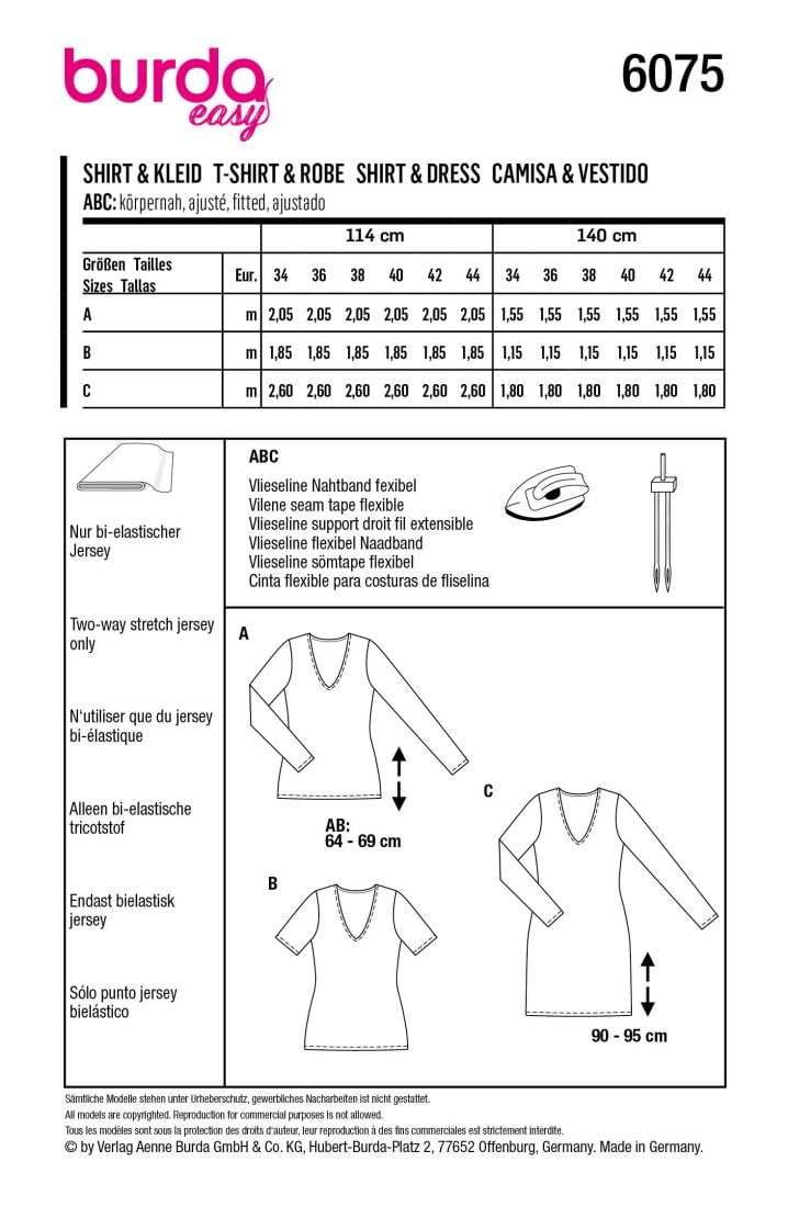 burda-style-b6075-schnittmuster-oberteil-und-kleid-damen-jersey-mit-v-ausschnitt image 4