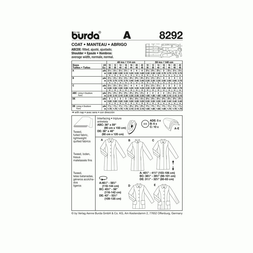 burda-style-8292-schnittmuster-damen-mantel-gr-36-46-papierschnitt image 2