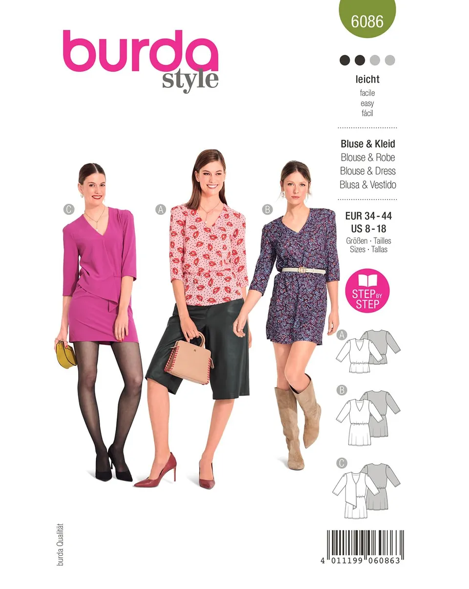 burda-style-6086-schnittmuster-bluse-und-kleider-damen-gr-34-44-leicht image 1