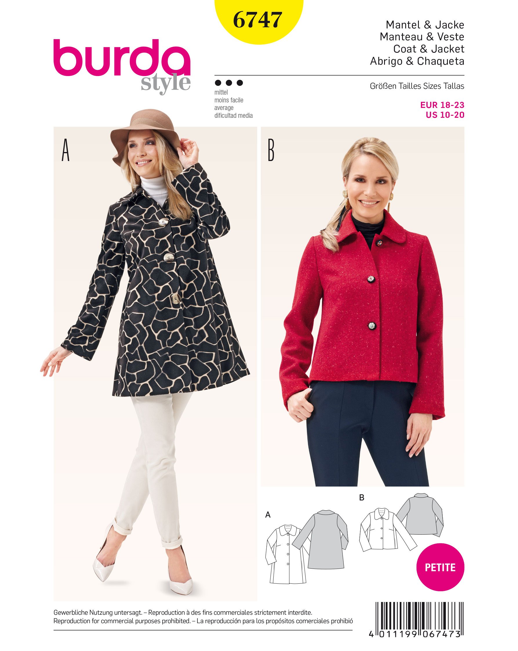 burda-style-6747-schnittmuster-mantel-jacke-a-linie-damen-gr-18-23 image 1