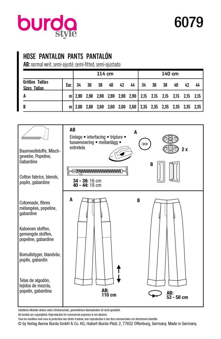 burda-style-6079-schnittmuster-bundfaltenhosenvariationen-damen-gr-34-44 image 7