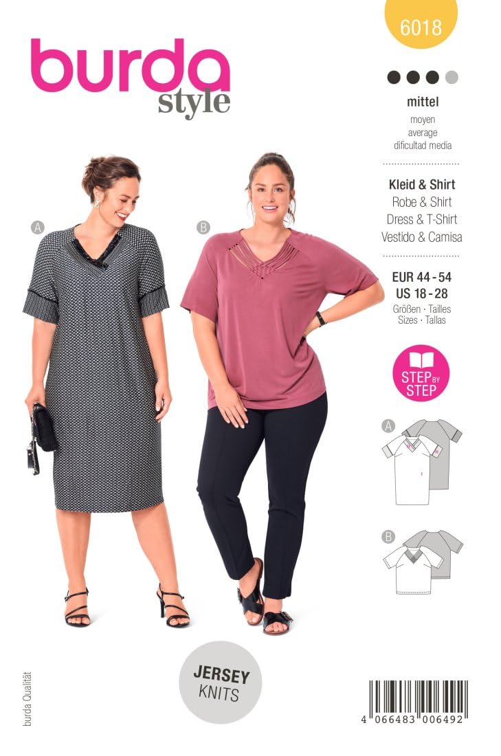 burda-style-schnittmuster-6018-kurzarm-midikleid-und-bluse-mit-zier-ausschnitt-d image 1